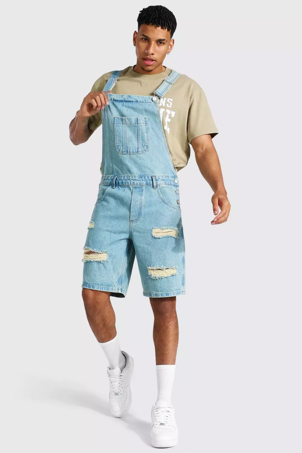 Denim overall best sale shorts mens